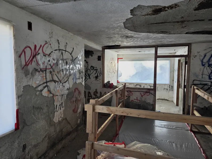 Interior room sealed in plastic sheeting during asbestos removal