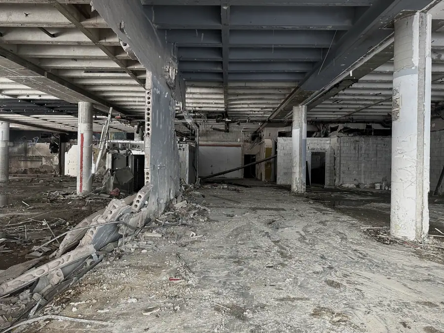 Office floor stripped back to columns and slab with ceilings removed